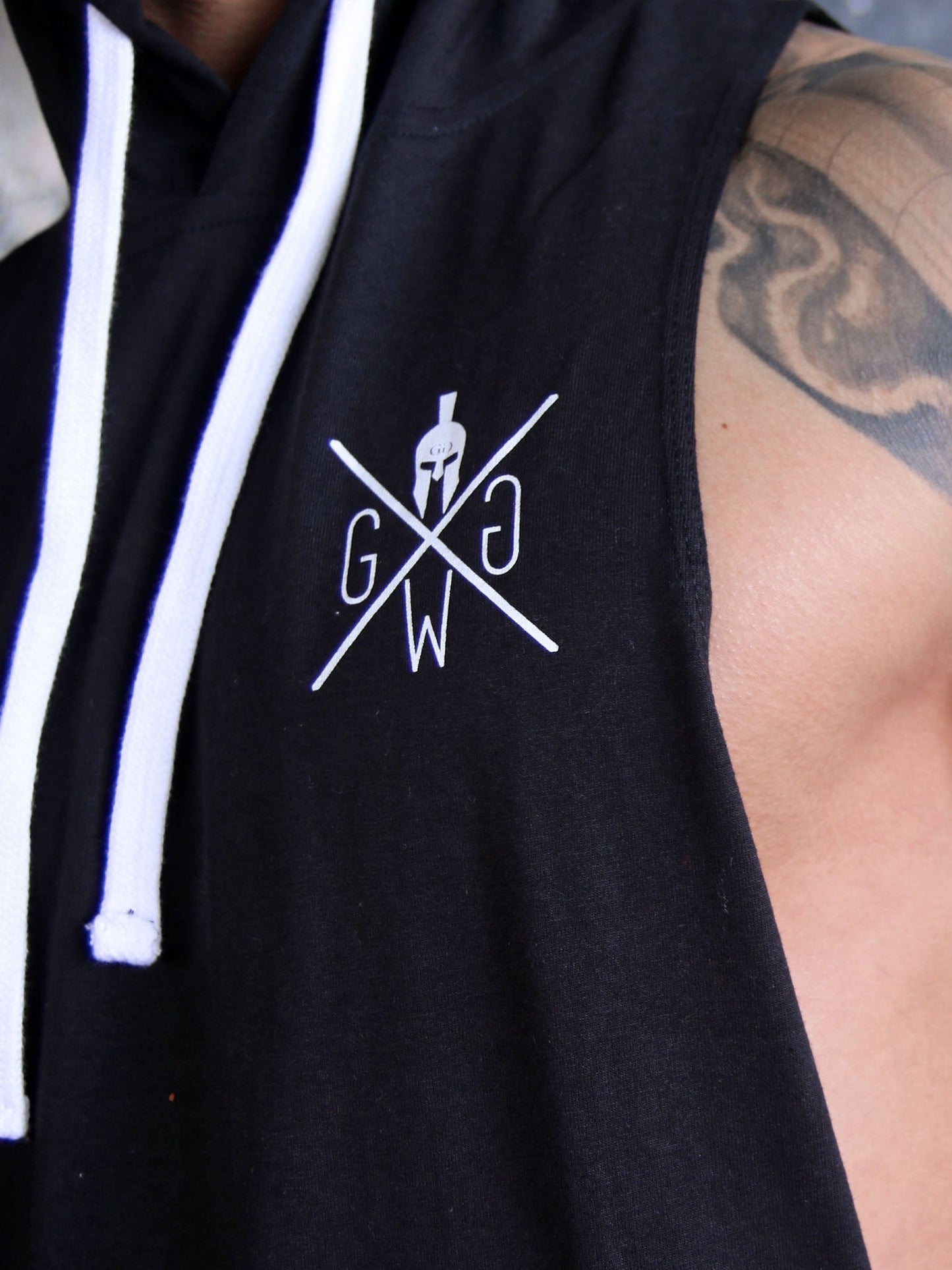 Kapuzen Tank Top "Warrior 89" - Schwarz